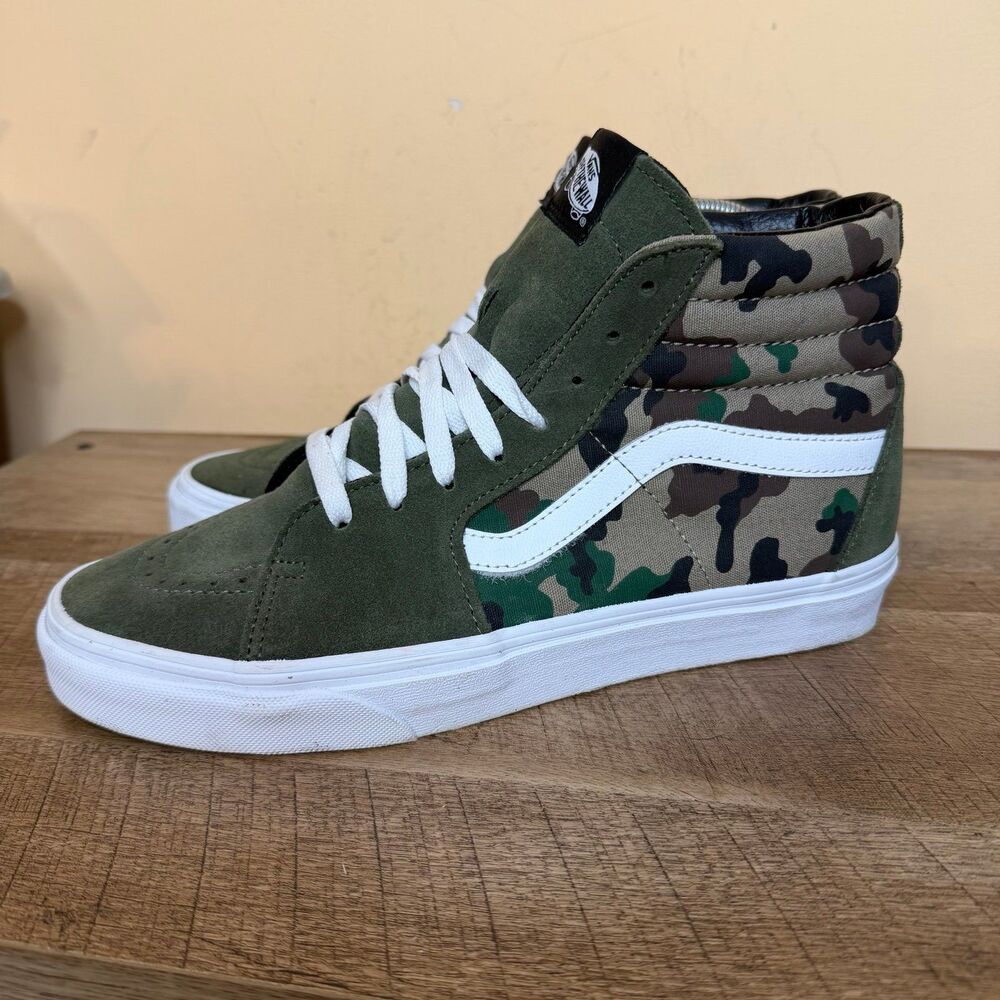 Vans SK8 Camo Olive/White Mens size 9 Hi Top Skate Shoes